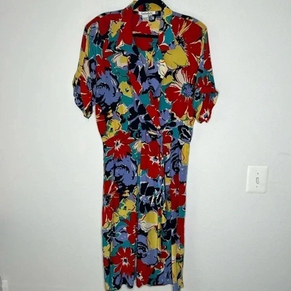 Garfinckel’s vintage Silk dress size 18 with flowers - Picture 1 of 13